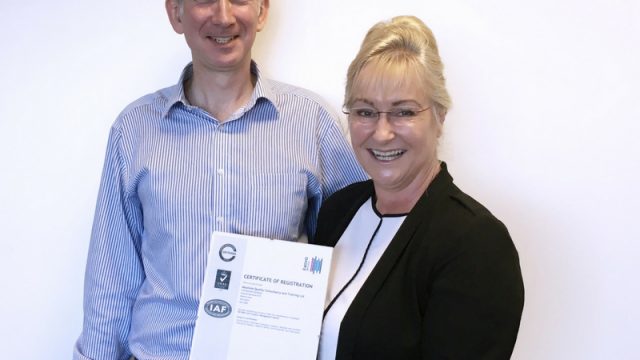 Andrew and Helen, Directors of Absolute Quality hold ISO 9001 certificate